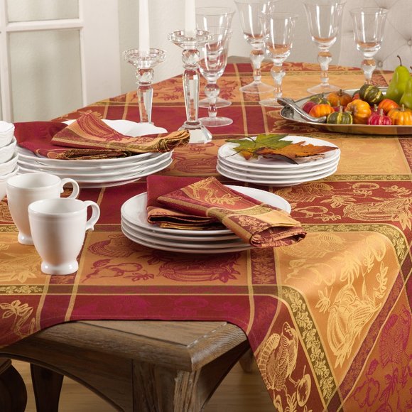 Multi Color Jacquard Design Holiday Thanksgiving Tablecloth 72" X 144" Rectangle